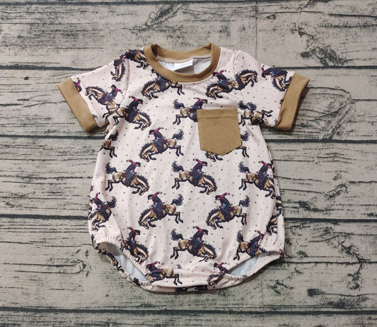 Baby Infant Boys Brown Rodeo Pocket Western Rompers