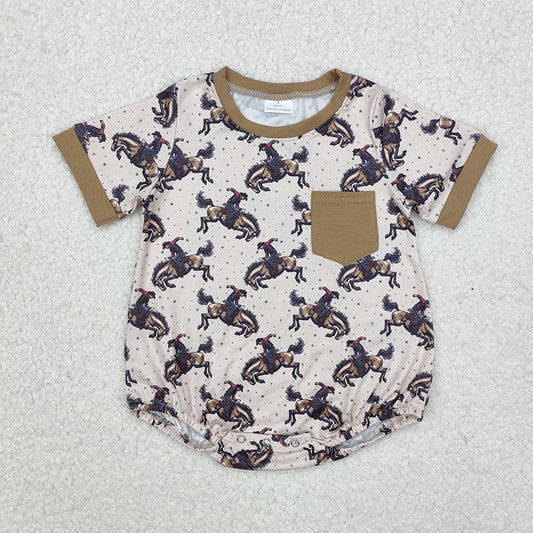 Baby Infant Boys Brown Rodeo Pocket Western Rompers