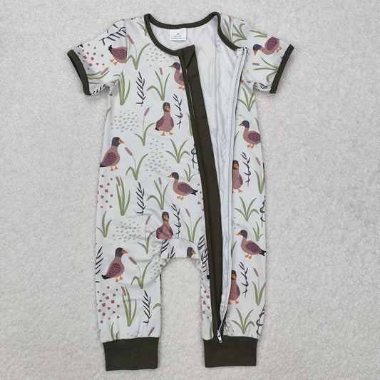 Baby Infant Boys Mallard Ducks Green Zip Rompers