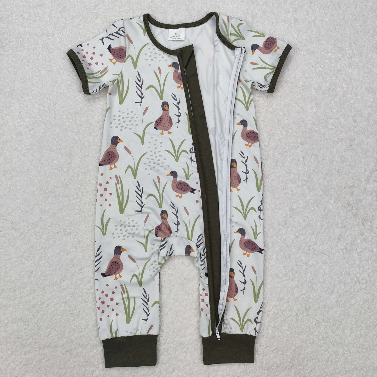 Sibling Baby Girls Short Sleeves Ducks Top Pant Hunting Pajamas Set Zip Rompers