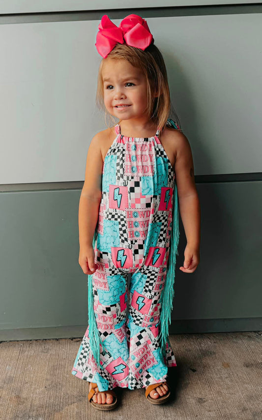 Baby Infant Girls Howdy Halter Fringe Rompers preorder