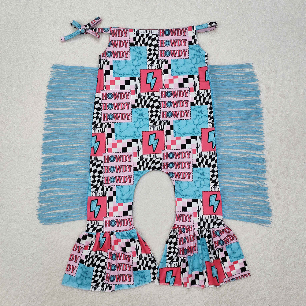 Baby Infant Girls Howdy Halter Fringe Jumpsuits
