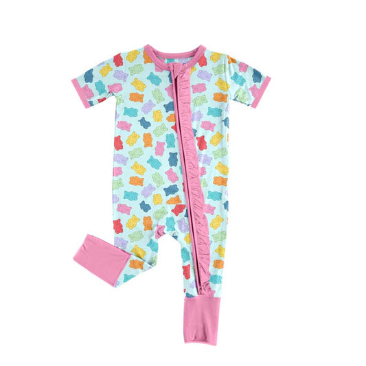 Baby Infant Girls Colorful Candy Bears Zip Rompers preorder