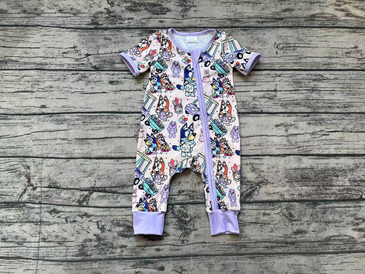 Baby Infant Girls Purple Dog Easter Rabbits Zip Rompers preorder