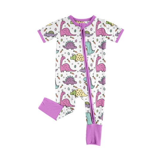 Baby Infant Girls Purple Dinosaurs Zip Rompers preorder