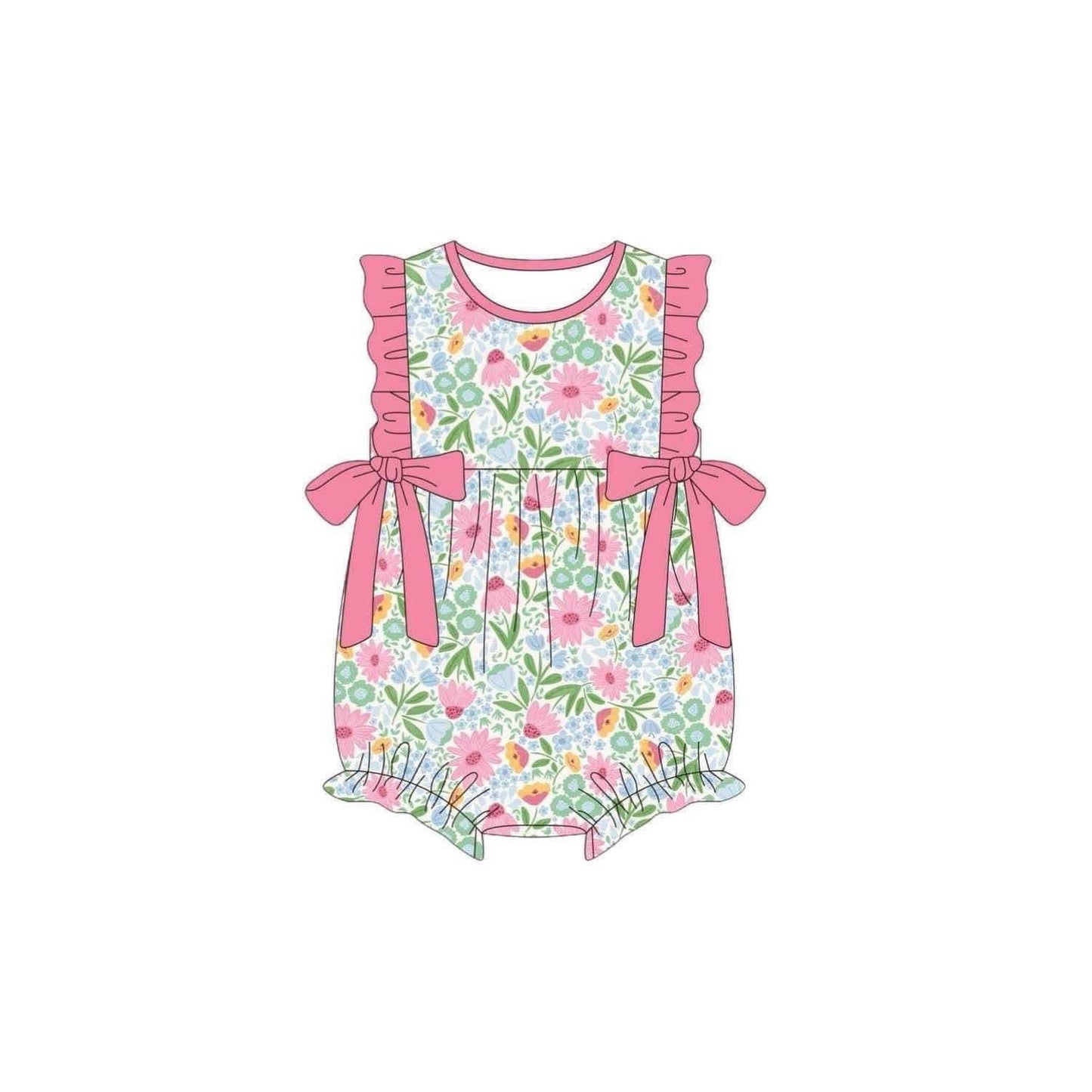 Baby Infant Girls Pink Flowers Bows Rompers preorder