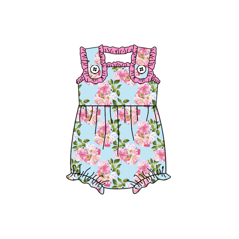 Baby Infant Girls Pink Blue Flowers Straps Rompers preorder