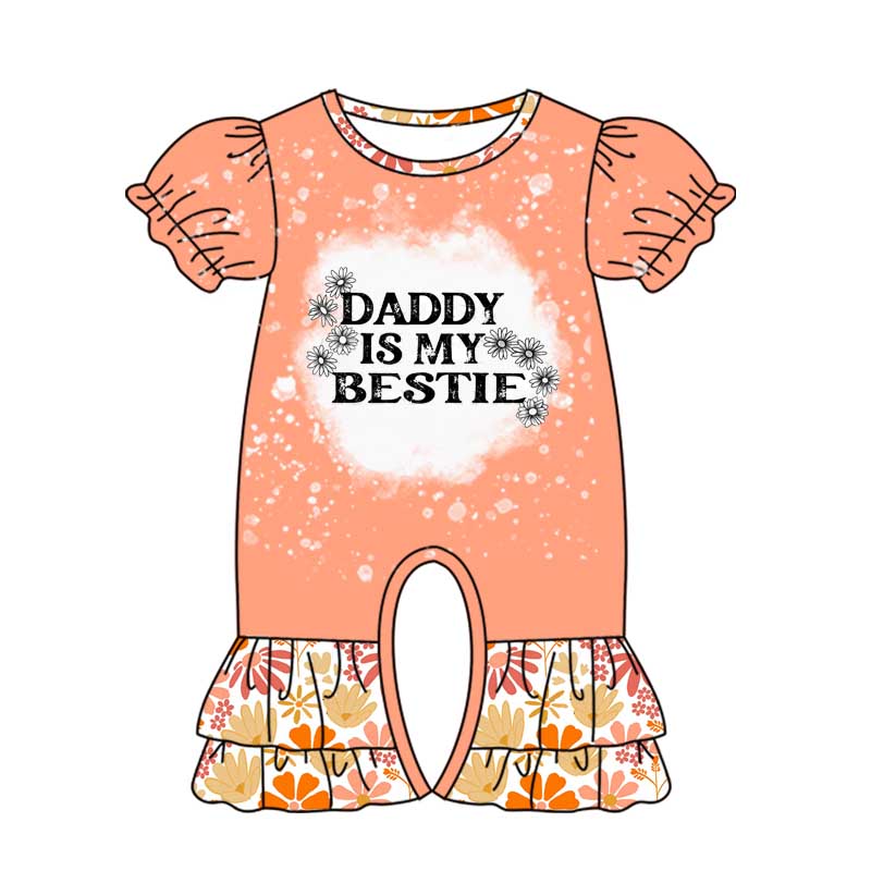 Baby Infant Girls Daddy Is My Bestie Ruffle Flowers Rompers preorder