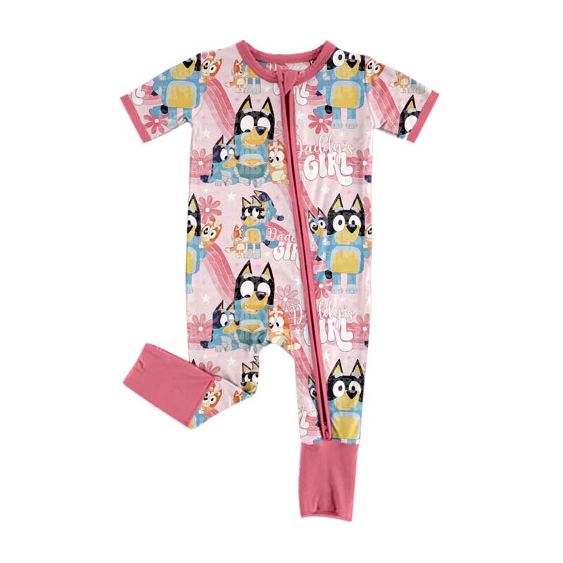 Baby Infant Girls Daddy's Girl Dogs Pink Zip Rompers preorder