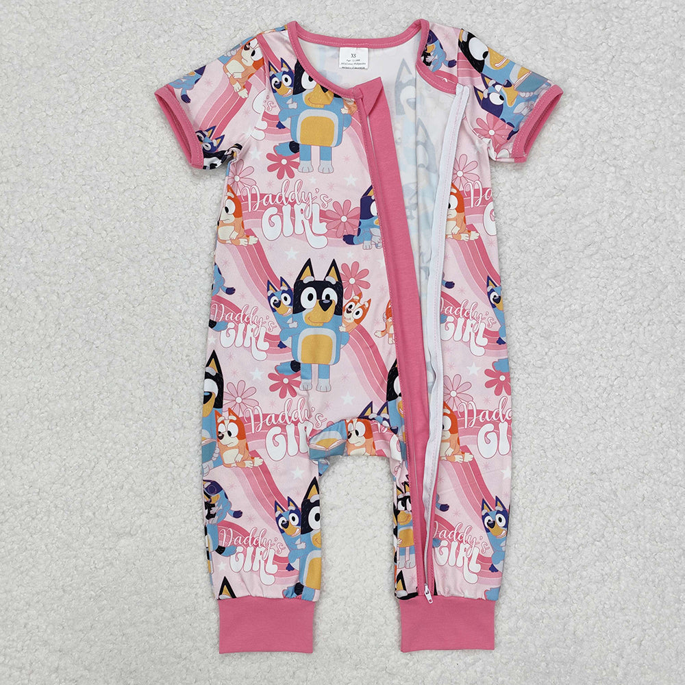 Baby Infant Girls Daddy's Girl Dogs Pink Zip Rompers