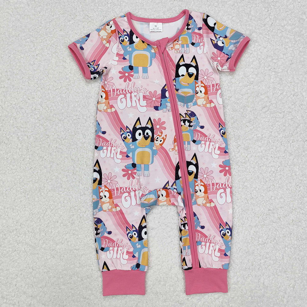 Baby Infant Girls Daddy's Girl Dogs Pink Zip Rompers