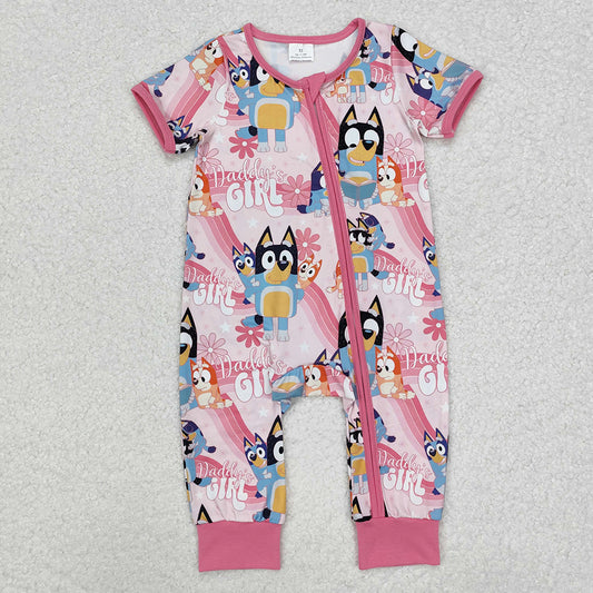 Baby Infant Girls Daddy's Girl Dogs Pink Zip Rompers