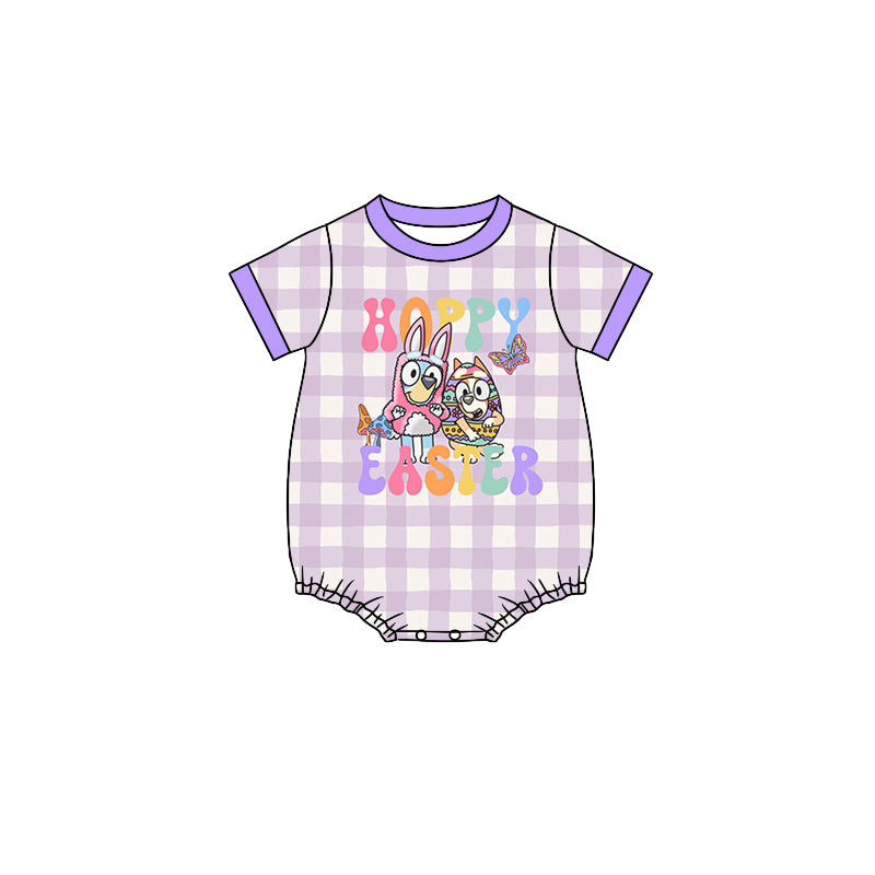 Baby Infant Girls Happy Easter Dogs Checkered Rompers preorder