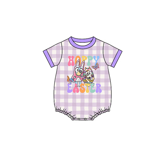 Baby Infant Girls Happy Easter Dogs Checkered Rompers preorder