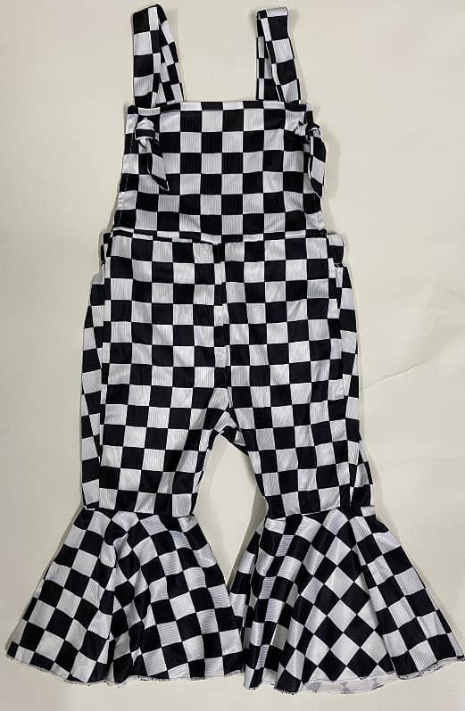 Baby Girls Black Checkered Straps Jumpsuits Preorder