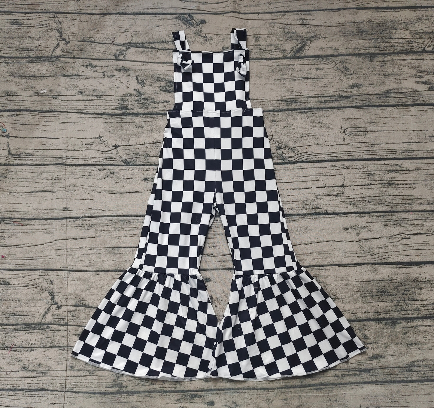 Baby Girls Black Checkered Straps Jumpsuits