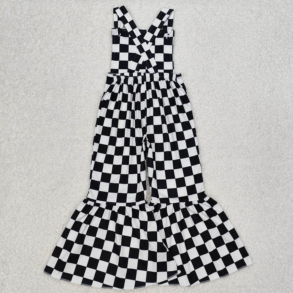 Baby Girls Black Checkered Straps Jumpsuits