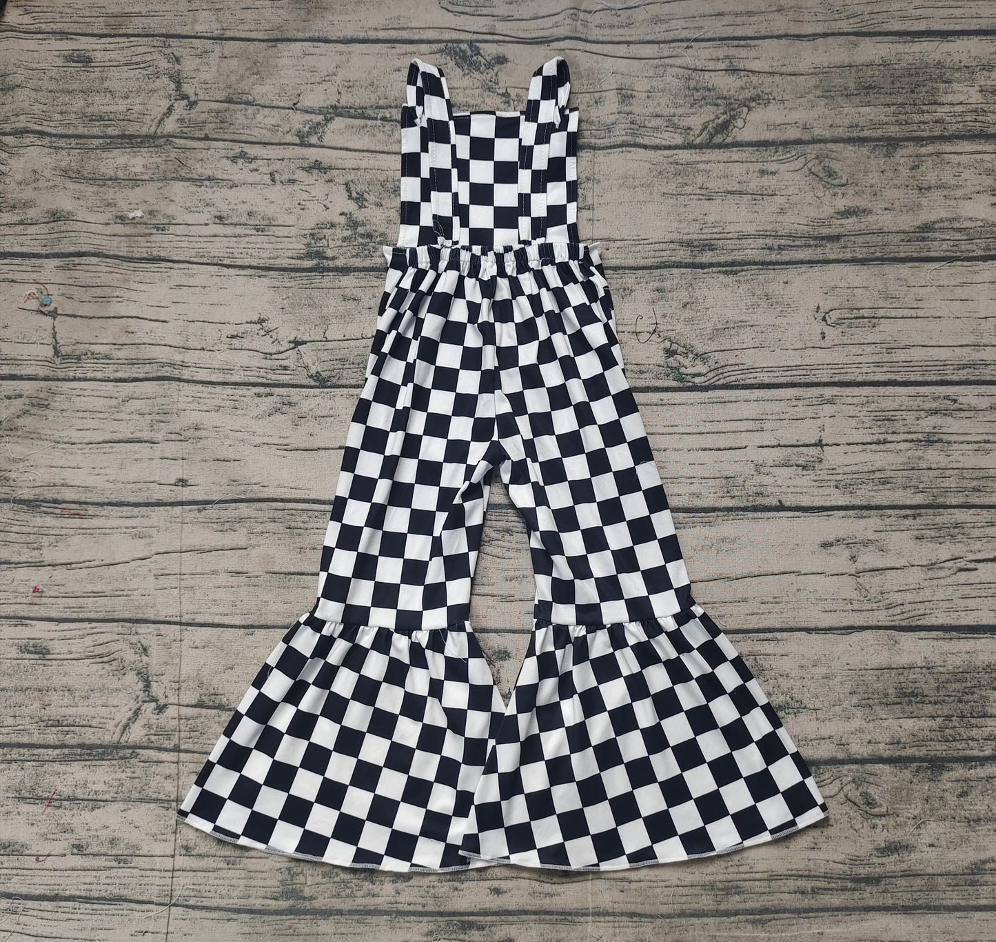 Baby Girls Black Checkered Straps Jumpsuits