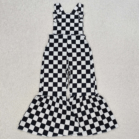 Baby Girls Black Checkered Straps Jumpsuits