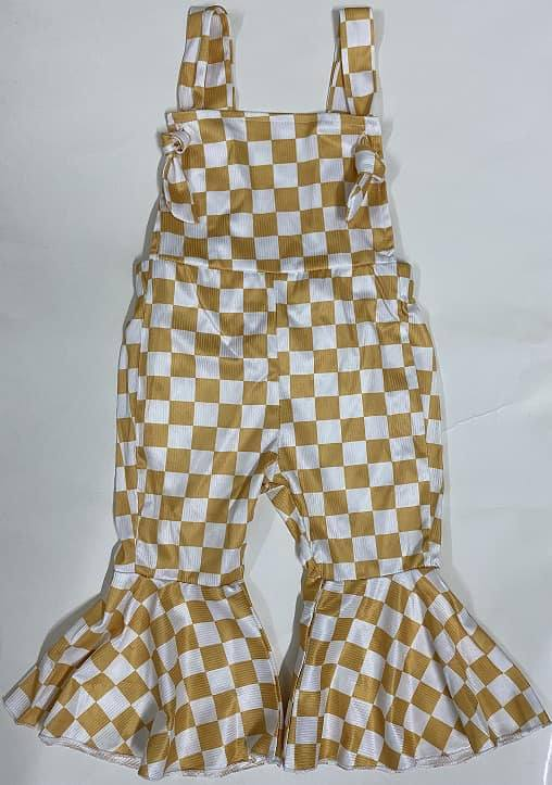 Baby Girls Khaki Checkered Straps Jumpsuits Preorder