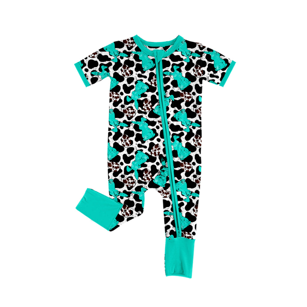 Baby Infant Girls Easter Rabbits Cowhide Zip Rompers preorder