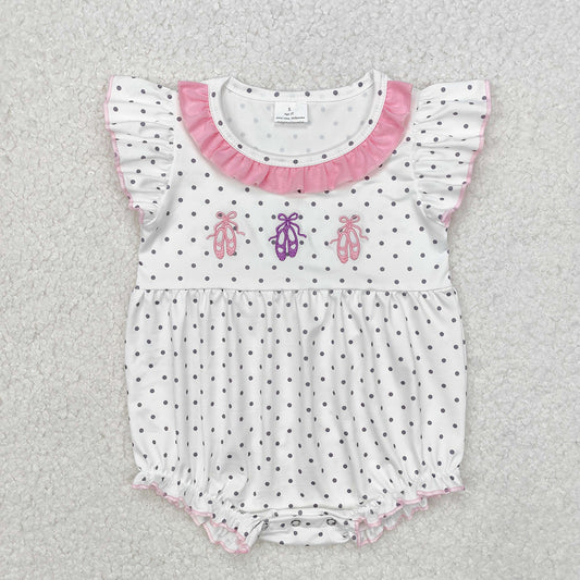 Baby Infant Girls Dots Ballet Shoes Flutter Sleeve Rompers