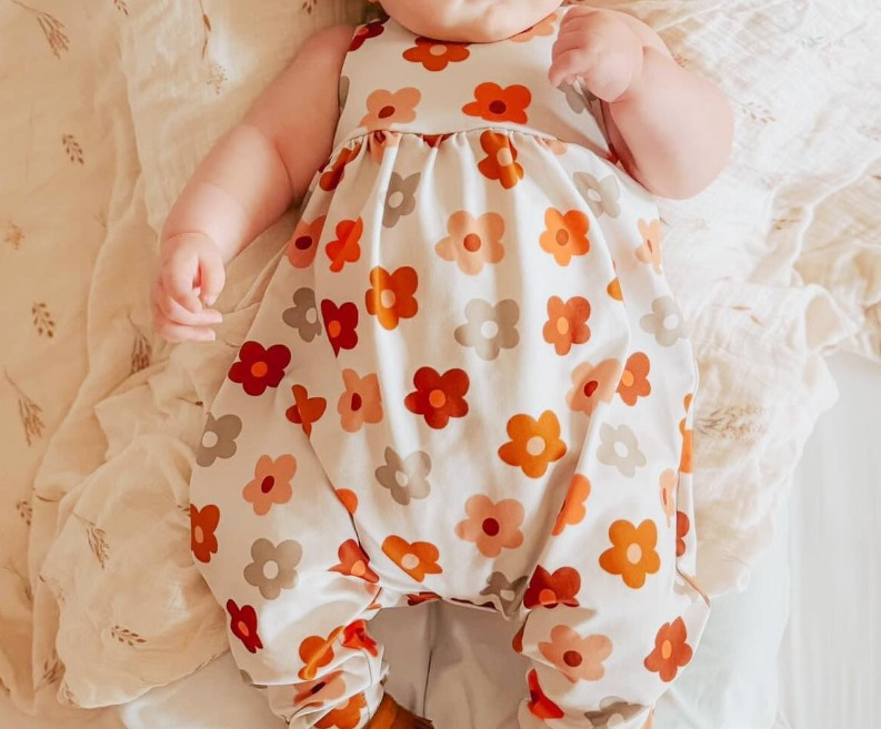 Baby Infant Girls Orange Flowers Sleeveless Rompers preorder