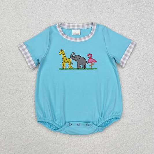 Baby Infant Boys Giraffe Elephant Flamingo Short Sleeve Rompers