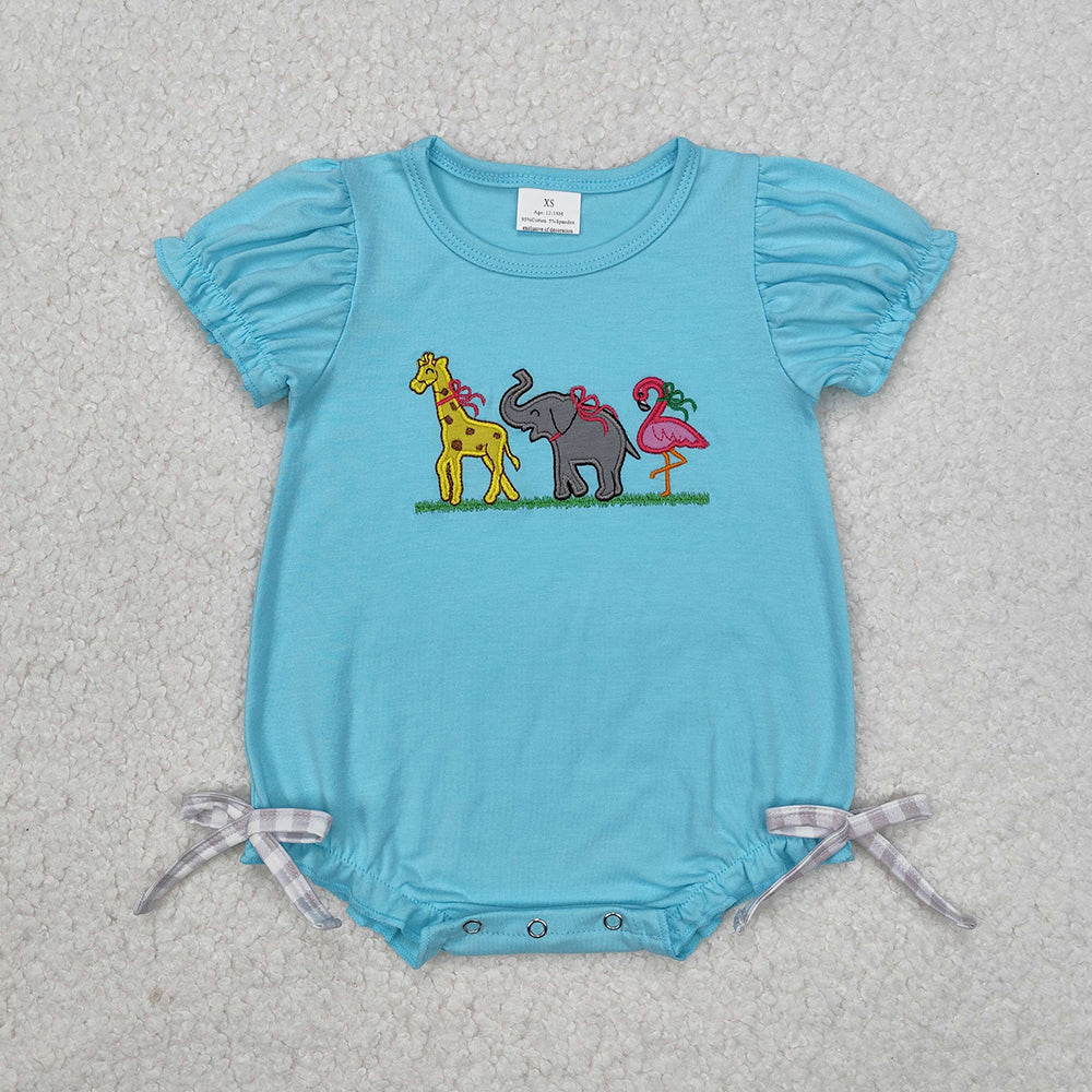 Baby Infant Girls Giraffe Elephant Flamingo Short Sleeve Rompers