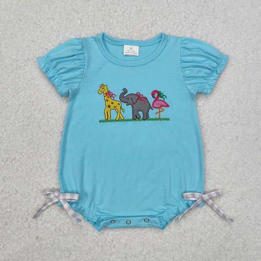 Baby Infant Girls Giraffe Elephant Flamingo Short Sleeve Rompers