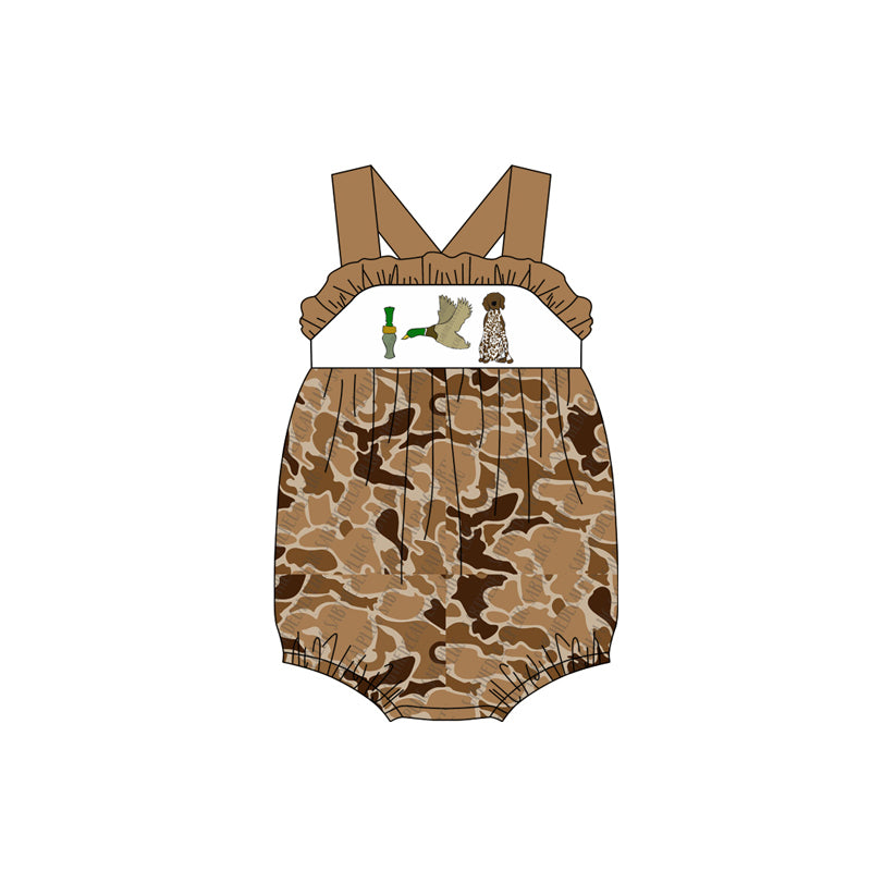 Baby Infant Girls Duck Call Dog Camo Straps Rompers preorder