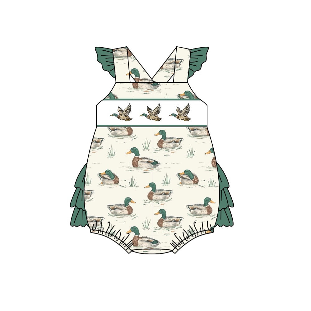 Baby Infant Girls Mallard Ducks Ruffles Rompers preorder