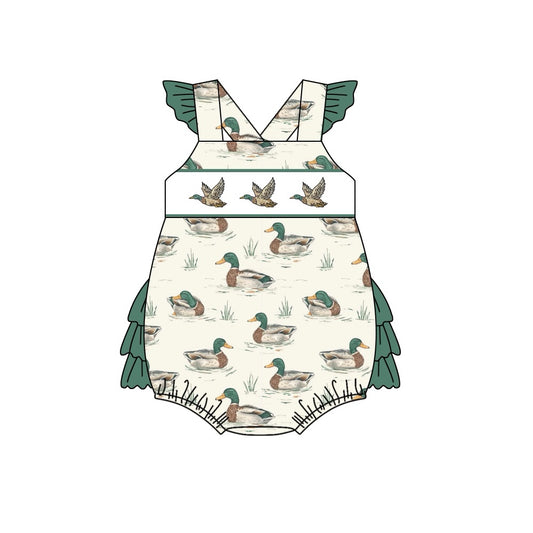 Baby Infant Girls Mallard Ducks Ruffles Rompers preorder