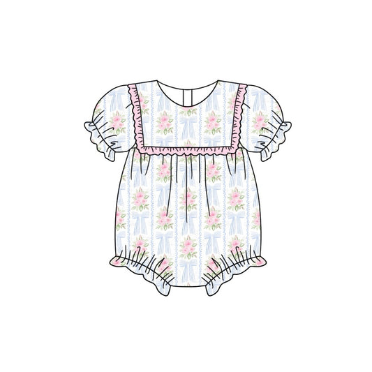 Baby Infant Girls Blue Bows Pink Flowers Rompers preorder