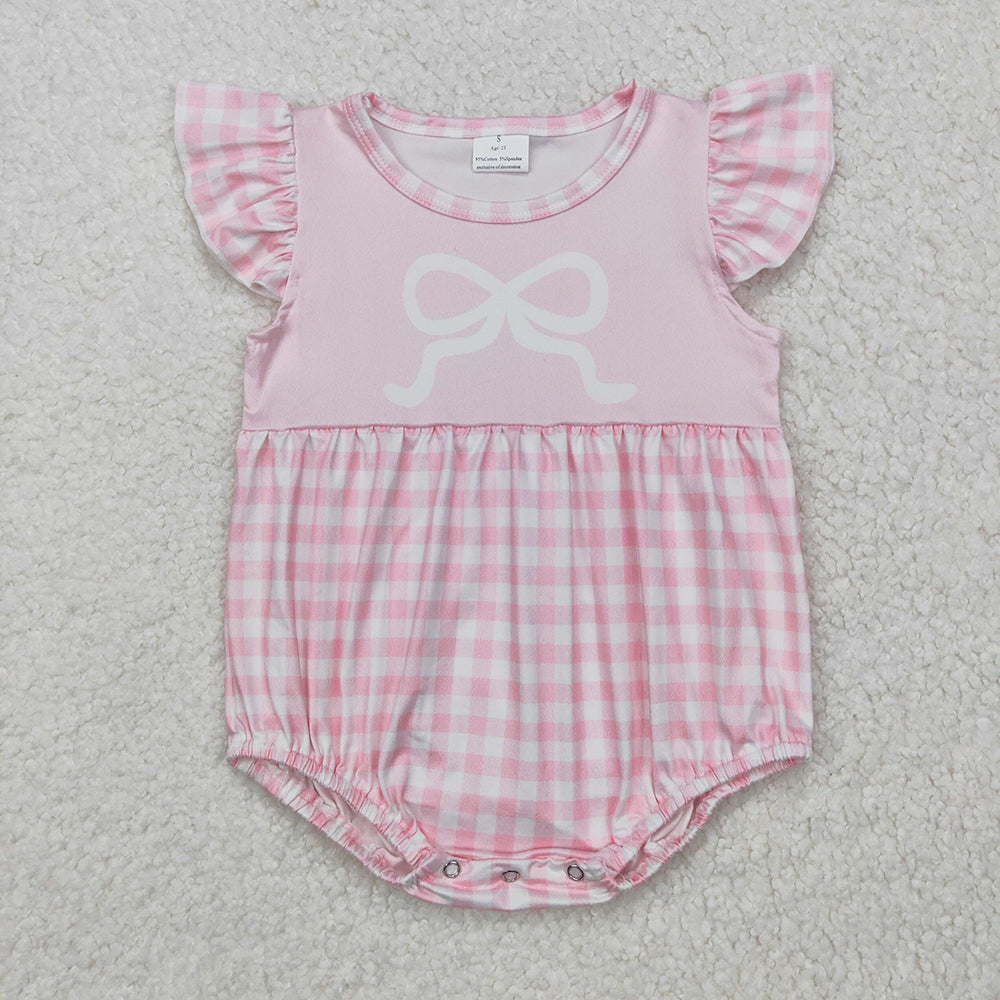 Baby Infant Girls Bow Pink Flutter Sleeve Rompers