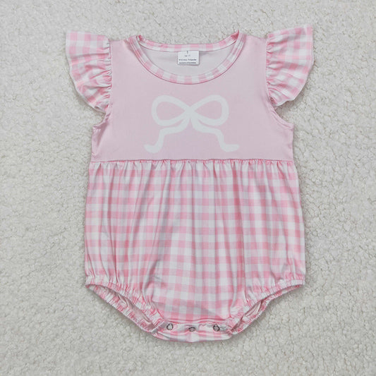 Baby Infant Girls Bow Pink Flutter Sleeve Rompers
