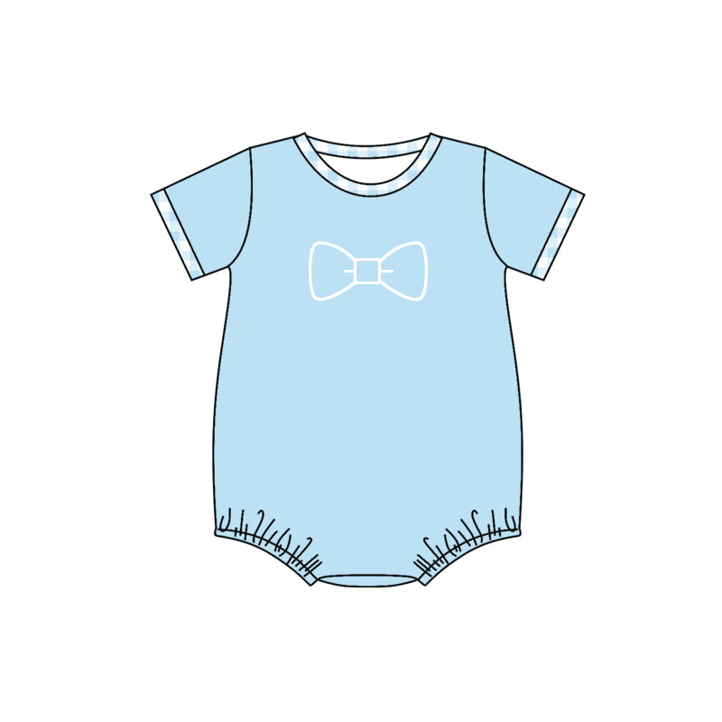 Baby Infant Boys Blue Bow Tie Short Sleeve Rompers preorder