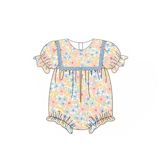 Baby Infant Girls Pink Blue Flowers Short Sleeve Rompers preorder