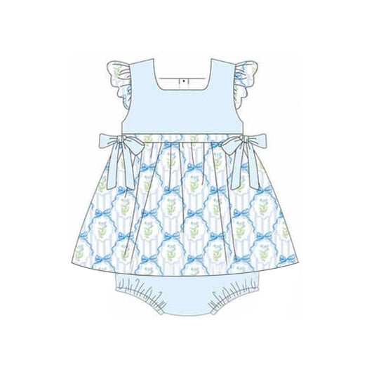 Baby Infant Girls Green Bows Bummie Rompers preorder