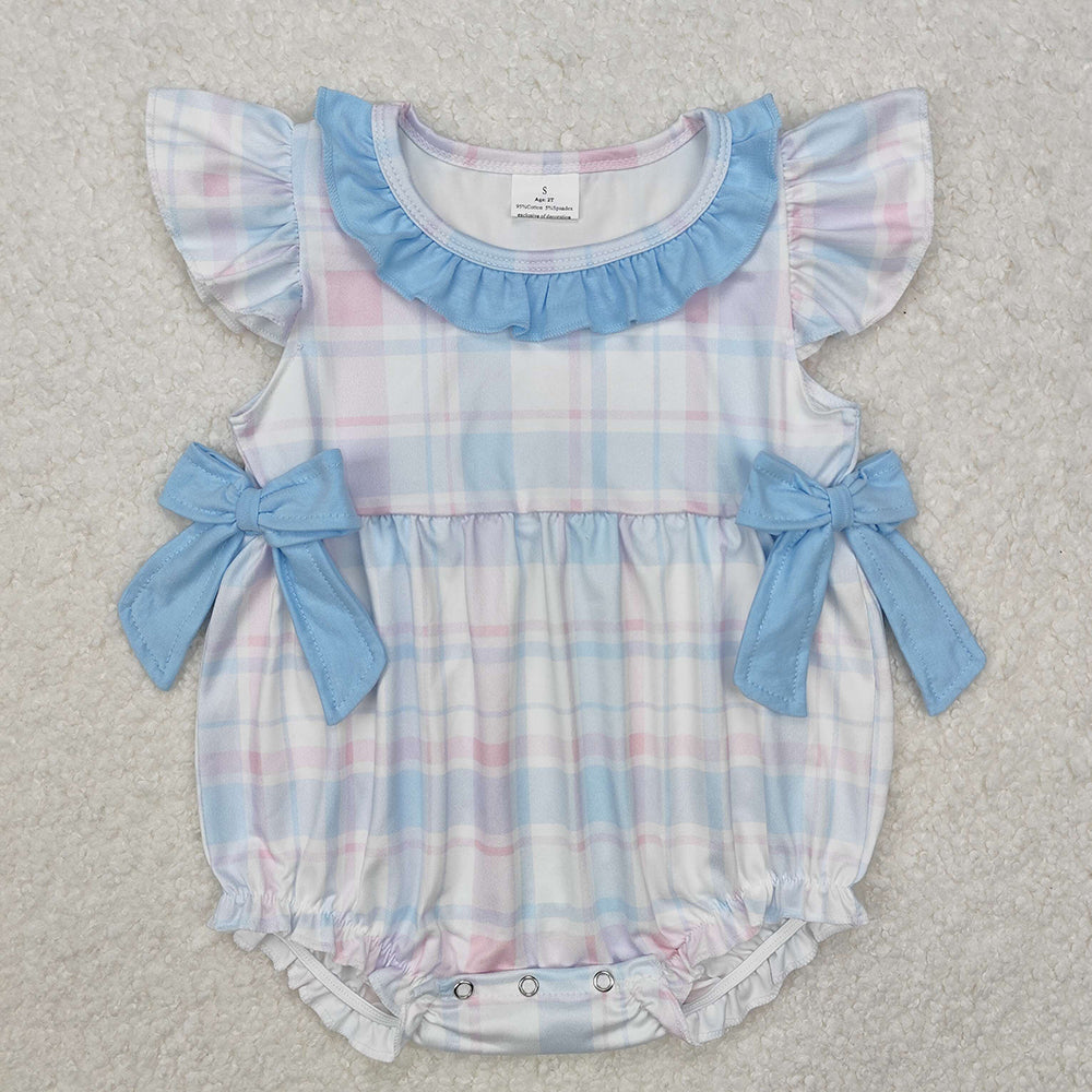 Baby Infant Girls Colorful Checkered Bows Rompers