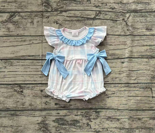 Baby Infant Girls Colorful Checkered Bows Rompers