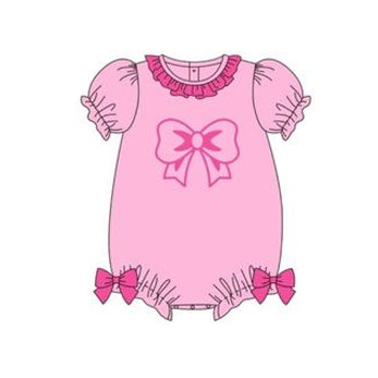 Baby Infant Girls Pink Bow Short Sleeve Rompers preorder