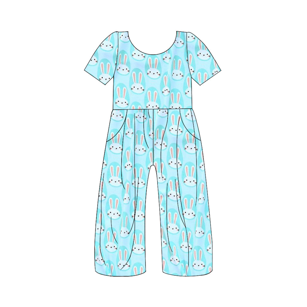 Baby Girls Kids Easter Blue Rabbits Short Sleeve Jumpsuits Preorder