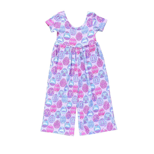 Baby Girls Easter Purple Eggs Rabbits Short Sleeve Jumpsuits Preorder