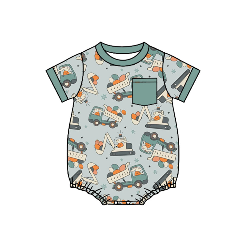 Baby Infant Boys Easter Eggs Trucks Short Sleeve Rompers preorder