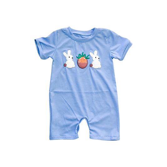 Baby Infant Boys Easter Blue Rabbits Short Sleeve Rompers preorder