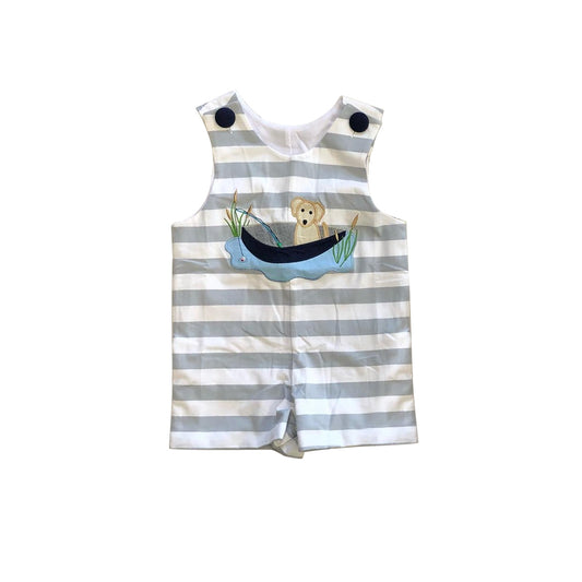 Baby Infant Boys Grey Stripes Dog Fishing Rompers preorder