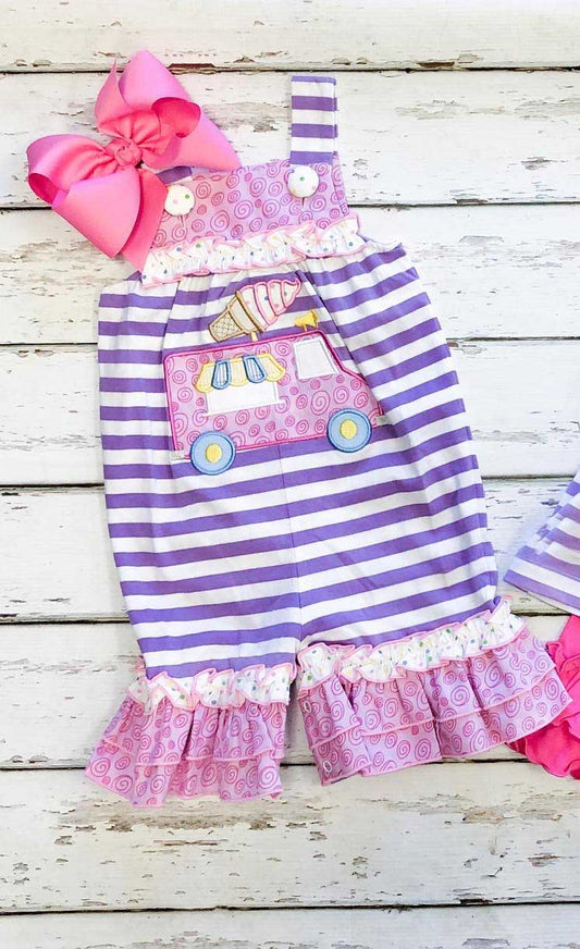 Baby Infant Girls Purple Stripes Popstick Straps Rompers preorder