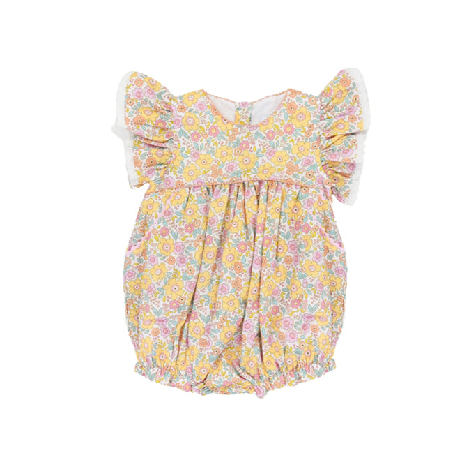 Baby Infant Girls Pink Yellow Flowers Flutter Sleeve Rompers preorder