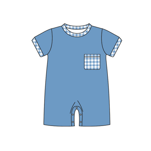 Baby Infant Boys Blue Pocket Short Sleeve Rompers preorder